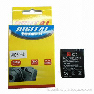 Camera Battery for GoPro Hero 3, AHDBT-201, AHDBT-301, with 1,200mAh Capacity